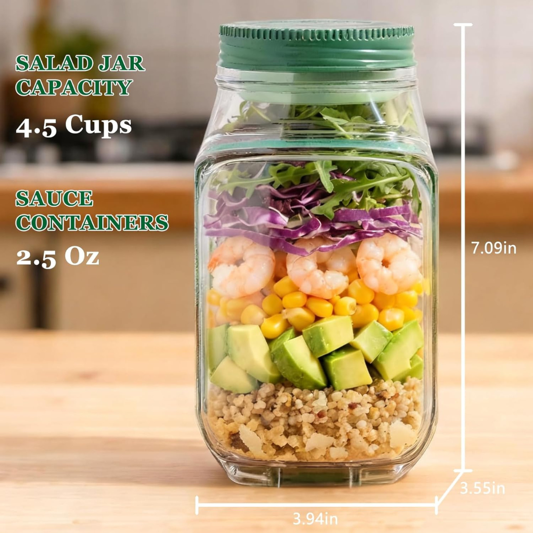 Portable Salad Jar with Side Opening & Dressing Cup