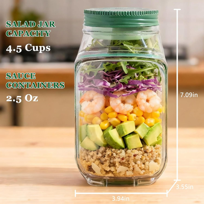 Portable Salad Jar with Side Opening & Dressing Cup
