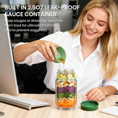 Portable Salad Jar with Side Opening & Dressing Cup