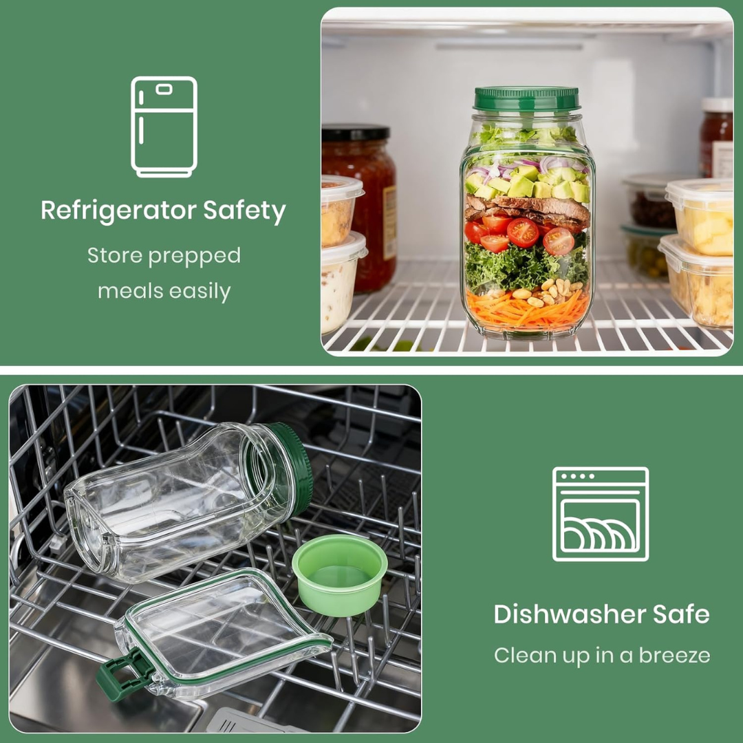 Portable Salad Jar with Side Opening & Dressing Cup