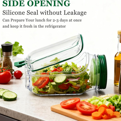 Portable Salad Jar with Side Opening & Dressing Cup