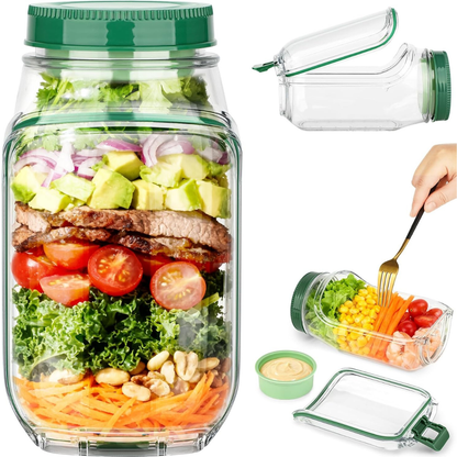 Portable Salad Jar with Side Opening & Dressing Cup