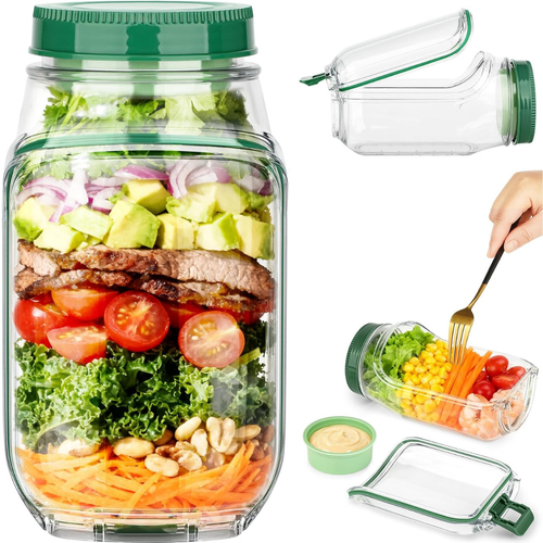 Portable Salad Jar with Side Opening & Dressing Cup